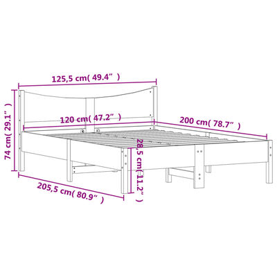 vidaXL Cama sem colchão 120x200 cm madeira pinho maciça castanho-mel