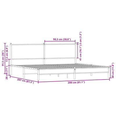 vidaXL Estrutura cama sem colchão 200x200cm metal carvalho castanho