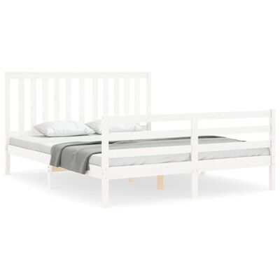 vidaXL Estrutura de cama King Size com cabeceira madeira maciça branco