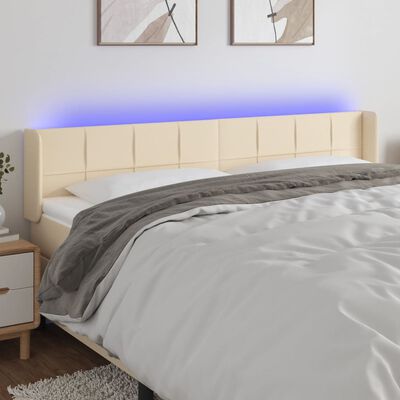 vidaXL Cabeceira de cama c/ luzes LED tecido 163x16x78/88 cm cor creme