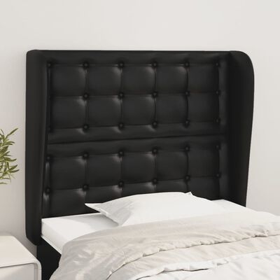 vidaXL Cabeceira de cama c/ abas couro artif. 103x23x118/128 cm preto