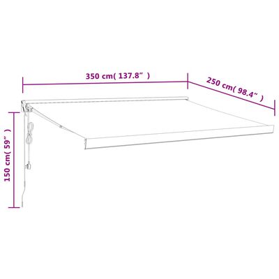 vidaXL Toldo retrátil 3,5x2,5 m tecido e alumínio antracite