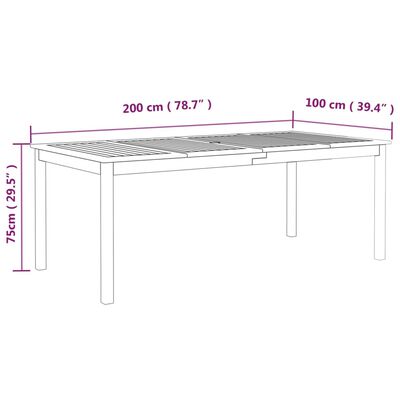 vidaXL Mesa de jardim 200x100x75 cm madeira de acácia maciça cinzento