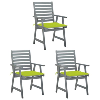 vidaXL Cadeiras de jantar p/ jardim 3 pcs c/ almofadões acácia maciça