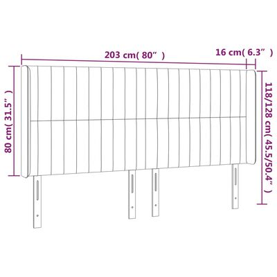 vidaXL Cabeceira cama c/ abas veludo 203x16x118/128 cm cinzento-claro