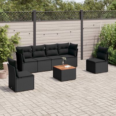 vidaXL 7 pcs conjunto de sofás p/ jardim c/ almofadões vime PE preto