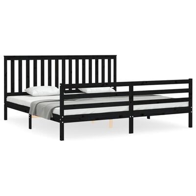 vidaXL Estrutura de cama com cabeceira 200x200 cm madeira maciça preto