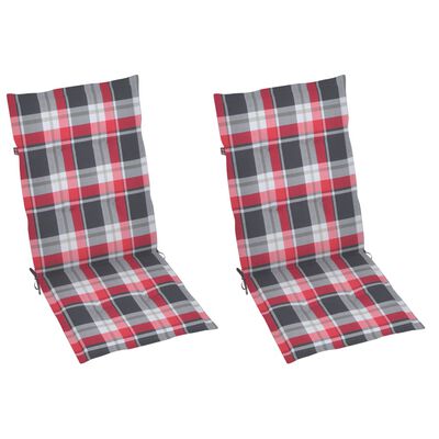 vidaXL Cadeiras jardim c/ almofadões xadrez vermelho 2 pcs teca maciça