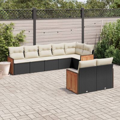 vidaXL 8 pcs conjunto sofás de jardim com almofadões vime PE preto