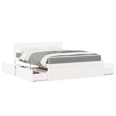 vidaXL Cama com gavetas e colchão 160x200 cm pinho maciço branco