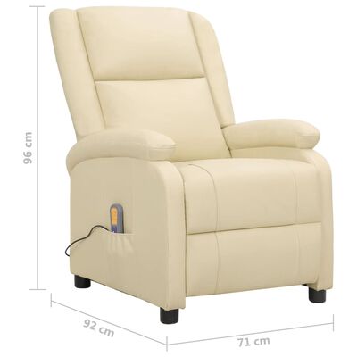 vidaXL Poltrona de massagens elevatória couro genuíno cor creme