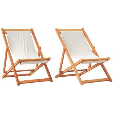 vidaXL Cadeiras de praia dobráveis 2 pcs tecido branco nata