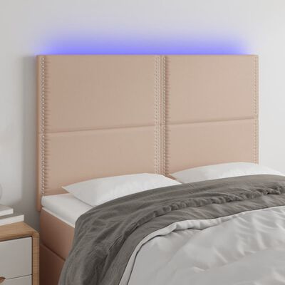 vidaXL Cabeceira cama c/ LED couro artif. 144x5x118/128 cm cappuccino