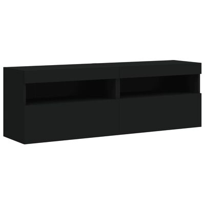 vidaXL Móveis de parede p/ TV com luzes LED 2 pcs 60x30x40 cm preto