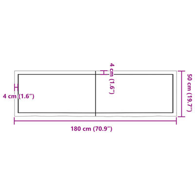 vidaXL Bancada p/ WC 180x50x(2-6) cm madeira maciça tratada castanho