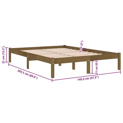 vidaXL Estrutura de cama 140x200 cm pinho maciço castanho mel