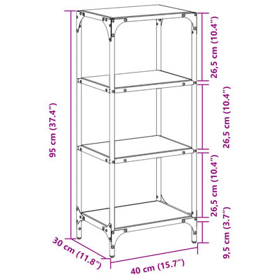 vidaXL Unidade prateleiras c/ tampo vidro transparente 40x30x95 cm aço