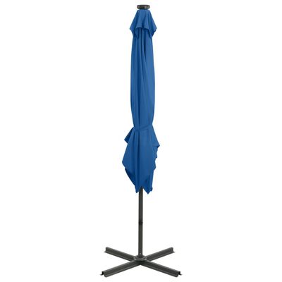 vidaXL Guarda-sol jardim cantilever poste/luzes LED 250 cm azul-ciano