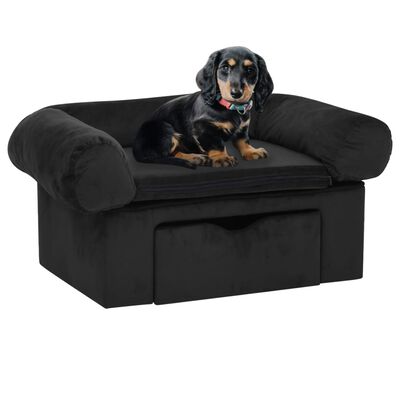 vidaXL Sofá para cães com gaveta 75x50x38 cm pelúcia preto