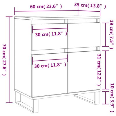 vidaXL Aparador 60x35x70 cm derivados de madeira branco