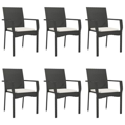 vidaXL 7 pcs conjunto de jantar p/ jardim c/ almofadões vime PE preto