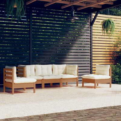 vidaXL 5 pcs conjunto lounge de jardim c/ almofadões pinho maciço