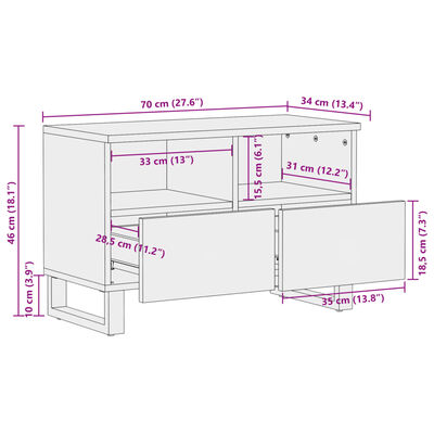 vidaXL Móvel de TV 70x34x46 cm madeira de acácia maciça