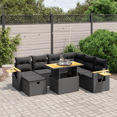 vidaXL 8 pcs conjunto sofás de jardim com almofadões vime PE preto