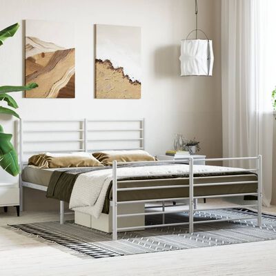 vidaXL Estrutura de cama com cabeceira e pés 135x190 cm metal branco