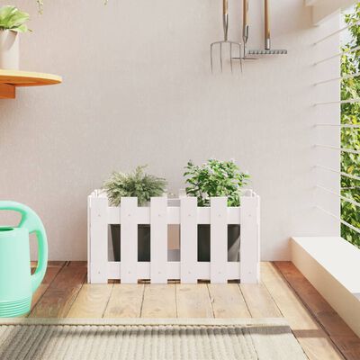 vidaXL Vaso de jardim c/ design cerca 60x30x30 cm pinho maciço branco