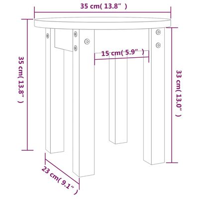 vidaXL Mesa de centro Ø 35x35 cm madeira de pinho maciça branco