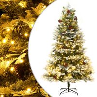 vidaXL Árvore de Natal com pinhas pré-iluminada 195 cm PVC e PE verde