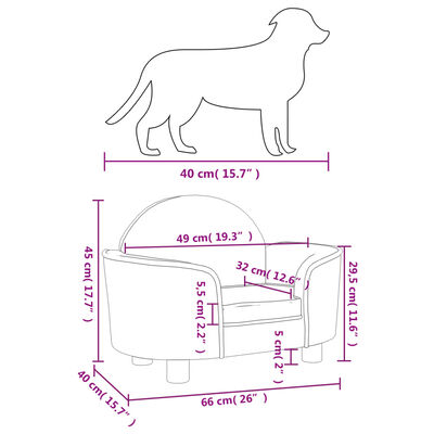 vidaXL Cama para cães 66x40x45 cm veludo preto