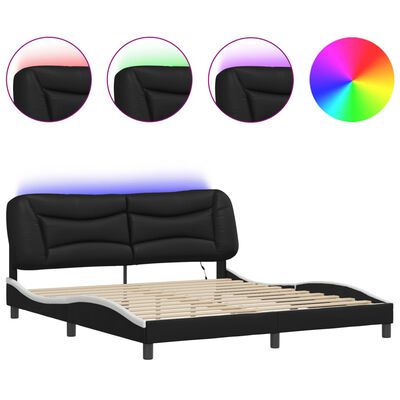 vidaXL Estrutura cama c/ luzes LED 180x200cm couro artif. preto/branco