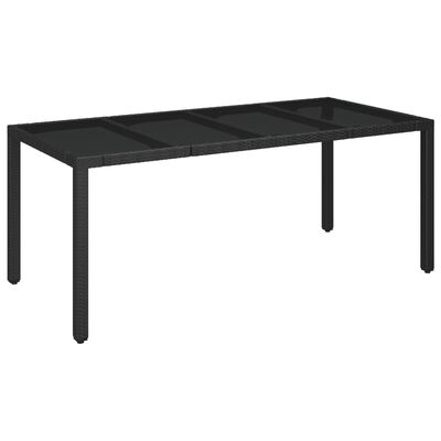 vidaXL Mesa de jardim com tampo de vidro 190x90x75 cm vime PE preto