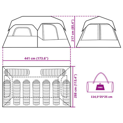 vidaXL Tenda familiar 9 p. libertação rápida impermeável cinza/laranja