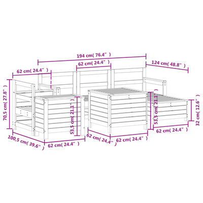 vidaXL 7 pcs conjunto de sofás para jardim madeira de pinho maciça