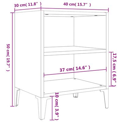 vidaXL Mesa de cabeceira pernas em metal 40x30x50 cm cinza brilhante