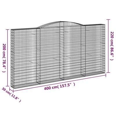 vidaXL Cestos gabião arqueados 3pcs 400x30x200/220cm ferro galvanizado