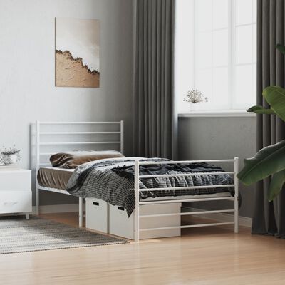 vidaXL Estrutura de cama com cabeceira e pés 90x200 cm metal branco