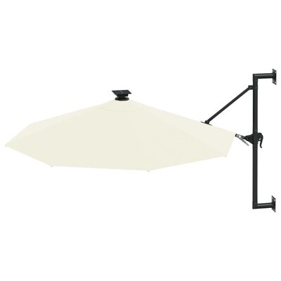 vidaXL Guarda-sol para jardim de parede c/ luzes LED 300 cm areia