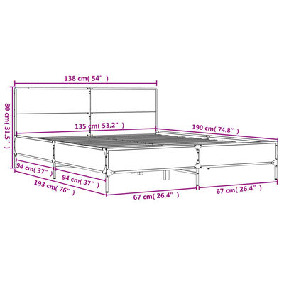 vidaXL Estrutura de cama 135x190 cm derivados madeira/metal