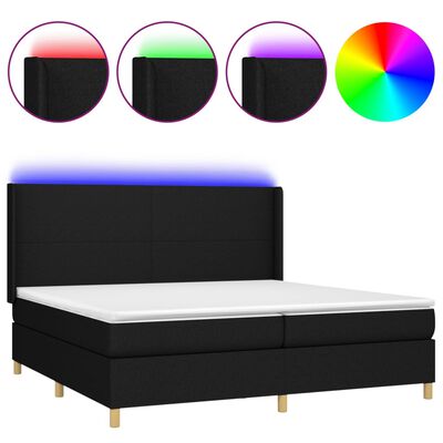 vidaXL Cama box spring c/ colchão e LED 200x200 cm tecido preto