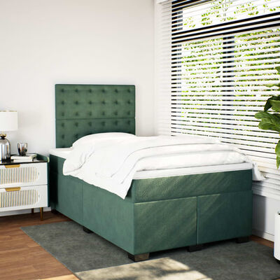 vidaXL Cama boxspring com colchão 120x200 cm veludo verde-escuro