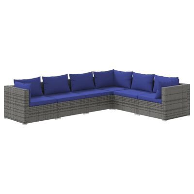 vidaXL 6 pcs conjunto lounge de jardim c/ almofadões vime PE cinzento