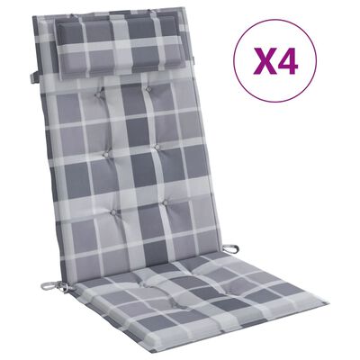 vidaXL Almofadões cadeira encosto alto 4pcs tecido oxford xadrez cinza
