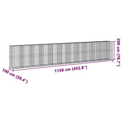 vidaXL Cesto gabião com cobertura 1150x100x200 cm ferro galvanizado