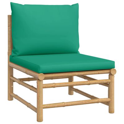 vidaXL 12 pcs conjunto lounge de jardim bambu c/ almofadões verdes