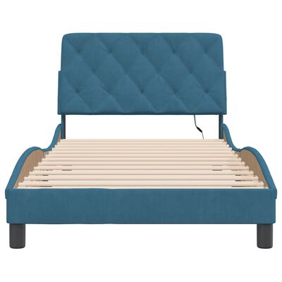 vidaXL Estrutura de cama c/ luzes LED 100x200 cm veludo azul