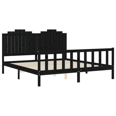 vidaXL Estrutura de cama com cabeceira 180x200 cm madeira maciça preto